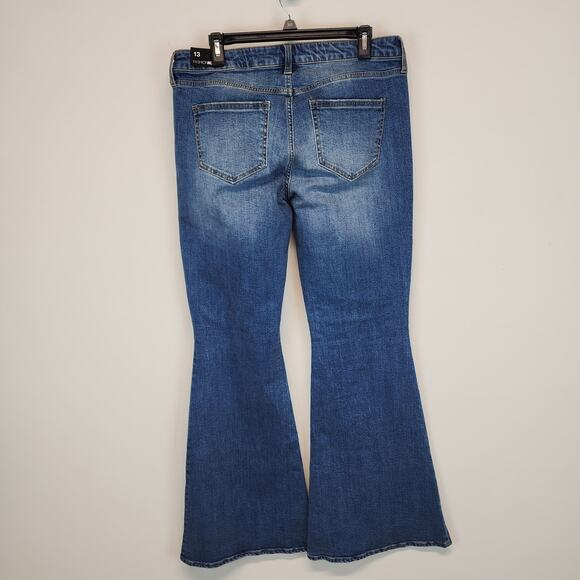 Fashion Nova Flare Bell Bottom Jeans Size 13 32" Blue Mid Rise Distressed Hippie - Picture 2 of 12